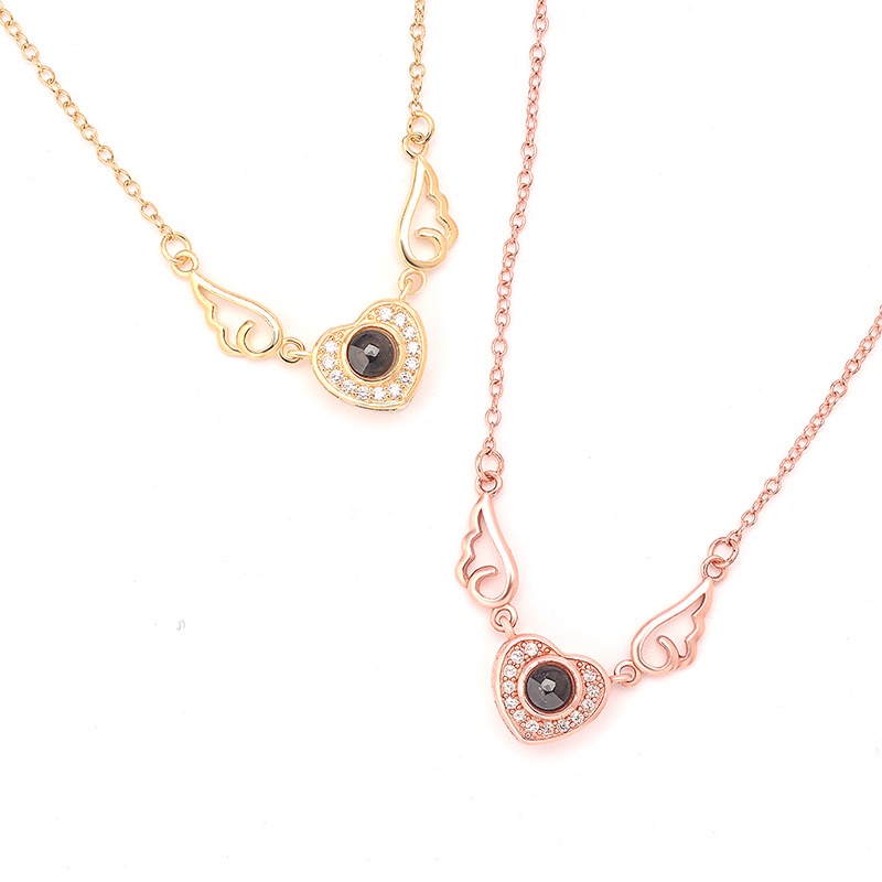 [Ready Stock]Fashion Heart Wings Jeweled Pendant Simple Elegant Necklace