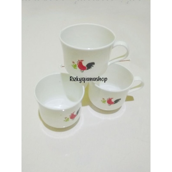 3 Pcs Cangkir Kopi/Gelas Kopi Cap Ayam Jago/Gelas Plastik/Gelas Minum