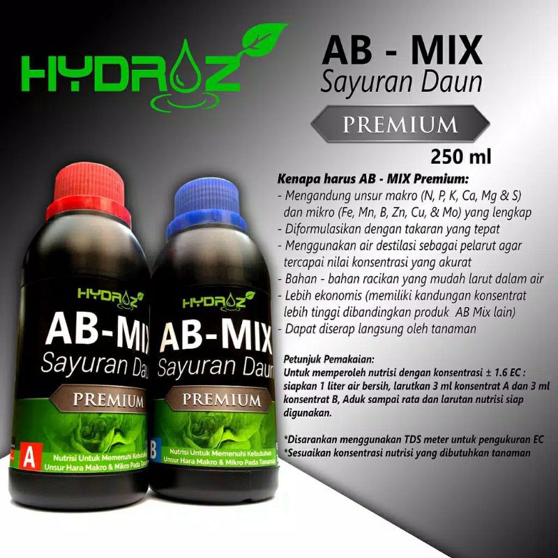 nutrisi ab mix cair hidroponik sayuran daun premium 250 ml