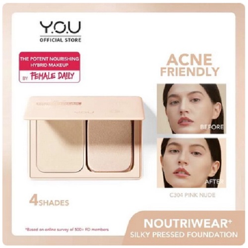 YOU Y.O.U NoutriWear+ Silky Pressed Foundation [Full Coverage | Oil Control &amp; Tahan Lama 24 Jam | Nourishing]