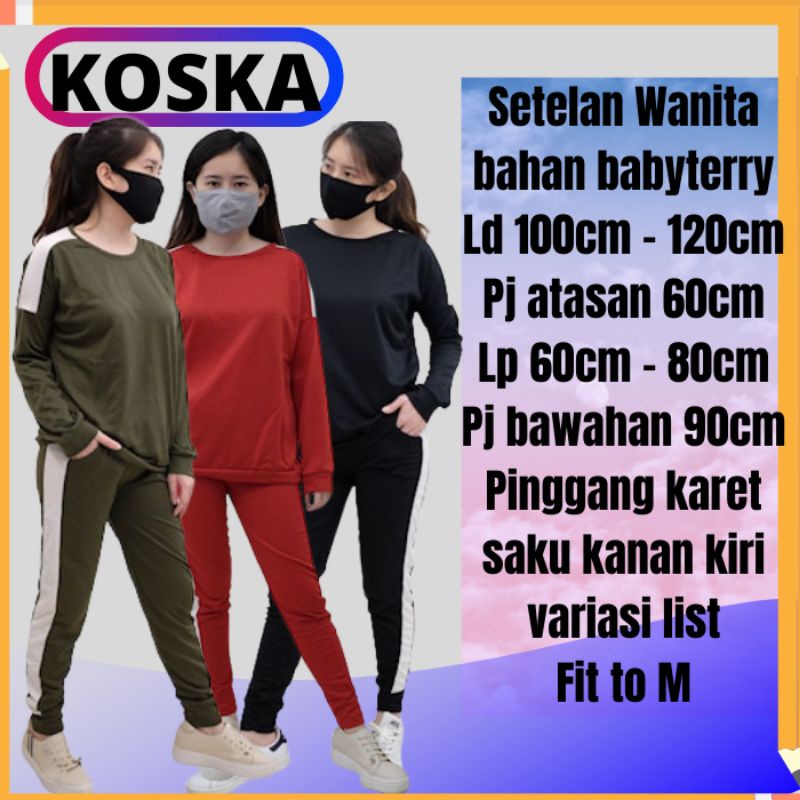 Pakaian Satu Set Setelan Stelan Baju Celana Olahraga Senam Jogger Joger Training Trening Wanita Cewe