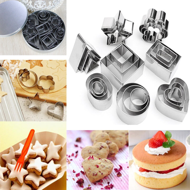 24pcs / set Cetakan Kue Bentuk Hati Bintang Bunga Bahan Stainless Steel Untuk Dapur