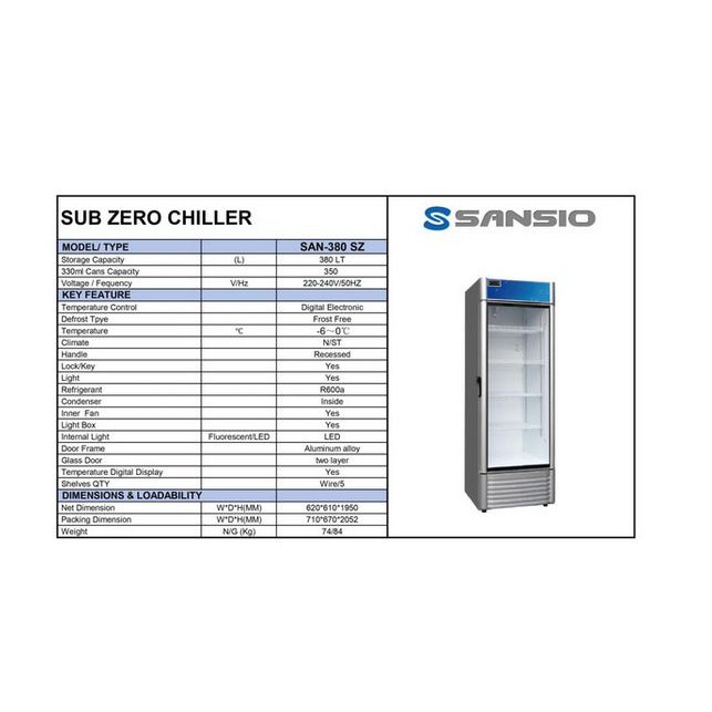 Promo Sub zero chiller SANSIO SAN-380SZ 380 liter