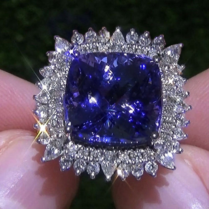 Cincin Wanita Hias Cubic Zirconia Warna Biru Untuk Pesta / Anniversary