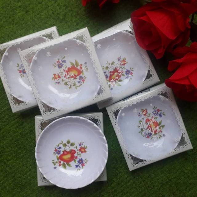 Souvenir mangkok melamine ceper impor tempat sambal dibungkus pake mika motif