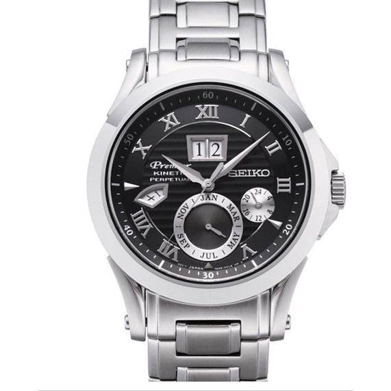 Seiko SNP059P1 Premier Kinetic Perpetual Silver Black