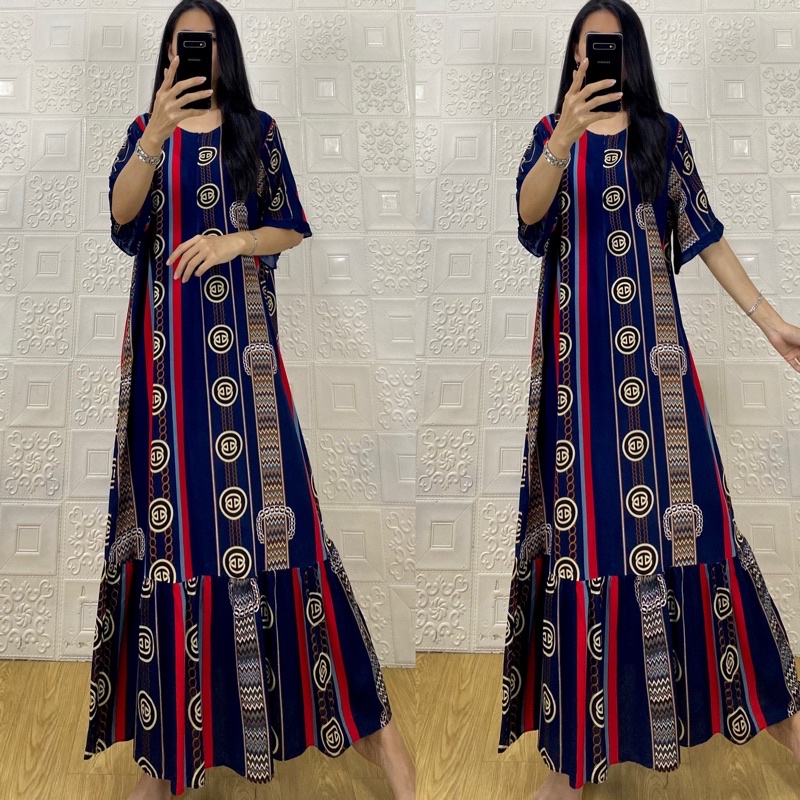 daster MONA tangan 3/4 PB 130cm /daster panjang rempel tangan 3/4  JUMBO premium sleting /busui/rempel tangan 3/4/ tangan pendek/ tali grosir ecer SEMATA KAKI RAYON-Mona GC belt