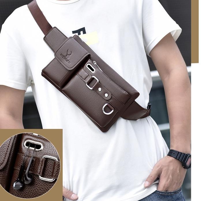 𝕰 WEIXIER 8117 Tas Waistbag Selempang Pria Wanita Kulit PU ㊣