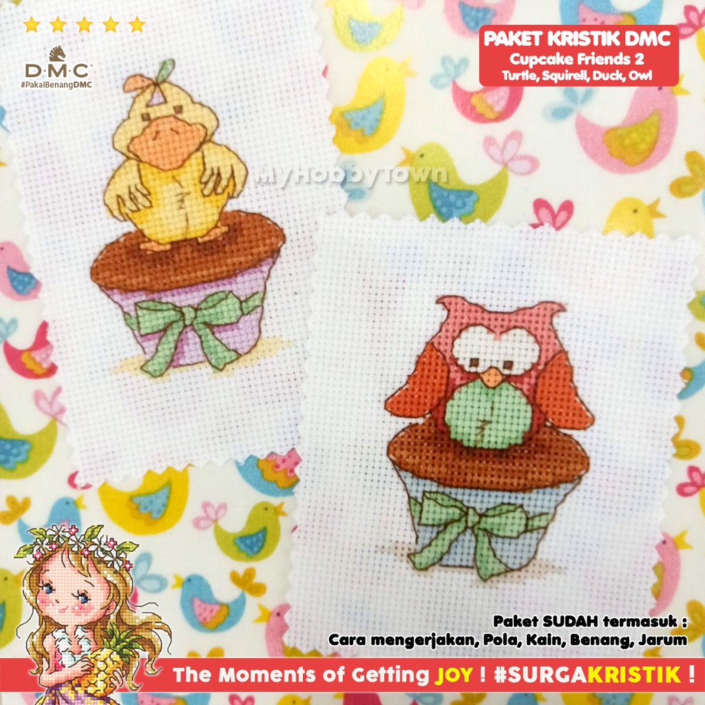 Paket DIY Craft Sulam Kristik Strimin TUVA Retro Cupcake Friends Owl Turtle Squirrel Duck Kura Tupai