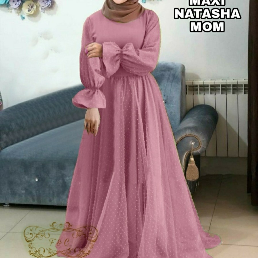 Gamis Wanita Remaja Pesta Mewah Terbaru 2021 Bahan Moscrepe+Tile Organdi LD 110 Fit XL Untuk Lebaran
