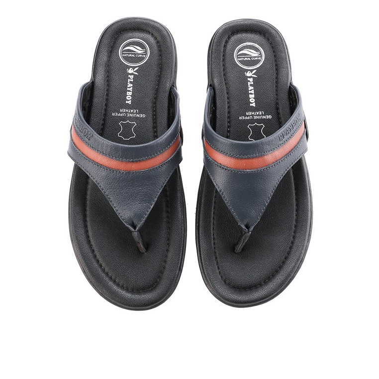 SANDAL JEPIT KULIT PLAYBOY PRIA ORIGINAL CASUAL BRANDED ASLI BIRU NAVY PL01