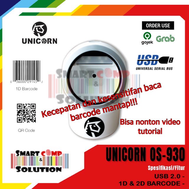 Barcode scanner USB 2D QRcode omni Unicorn OS-930 Setara kassen KO-720