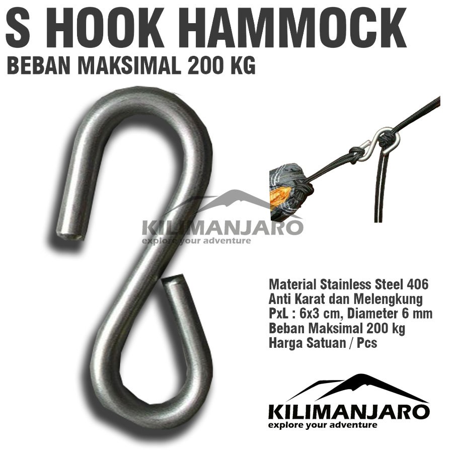 S Hook Hammock Diameter 6 mm - Kaitan Pengait Hammock - Carabiner - Pengait Hammock