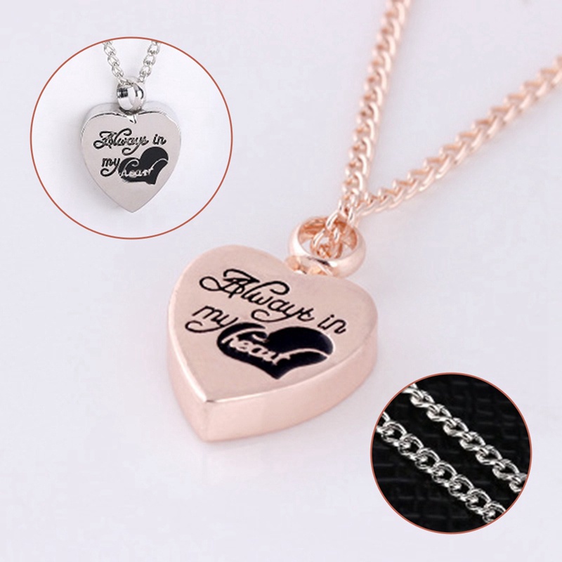 itanium Steel Always My Heart Funeral Cremation Jewelry Silver Urn Necklace Pendant For Ashes Memorial Keepsake Necklace