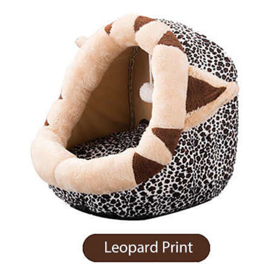 Rumah Sarang Tempat Tidur Kucing motif Leopard bertanduk + Bantal