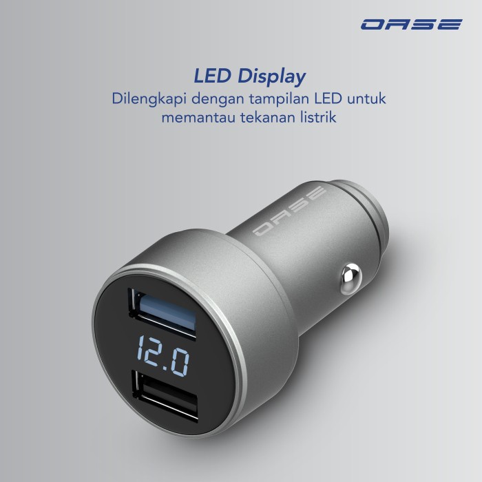 Olike Car Charger Dual USB Port LED Display Quick Charge OASE C3