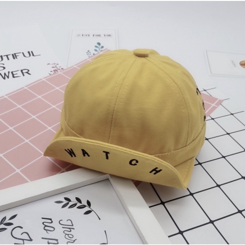 Topi Anak Balita Import Model Polos Watch Unisex Anak Laki Laki Anak Perempuan Lingkar 48 49 50-Kuning