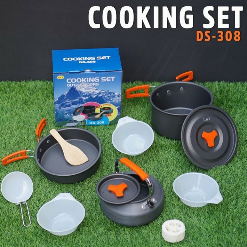 PAKETALAT MASAK KOMPOR WP + COOKING SET DS 308 | ALAT MASAK CAMPING | COOKINGSET DS308