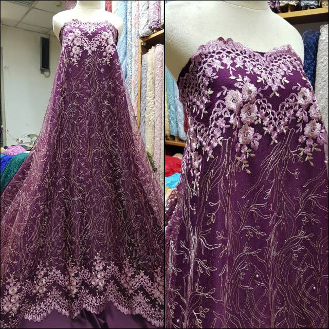 Promo 12.12 Sale Kain Tulle Mutiara. Kain Brokat Tile Mutiara Motif akar renda. Kebaya Brukat. Tille