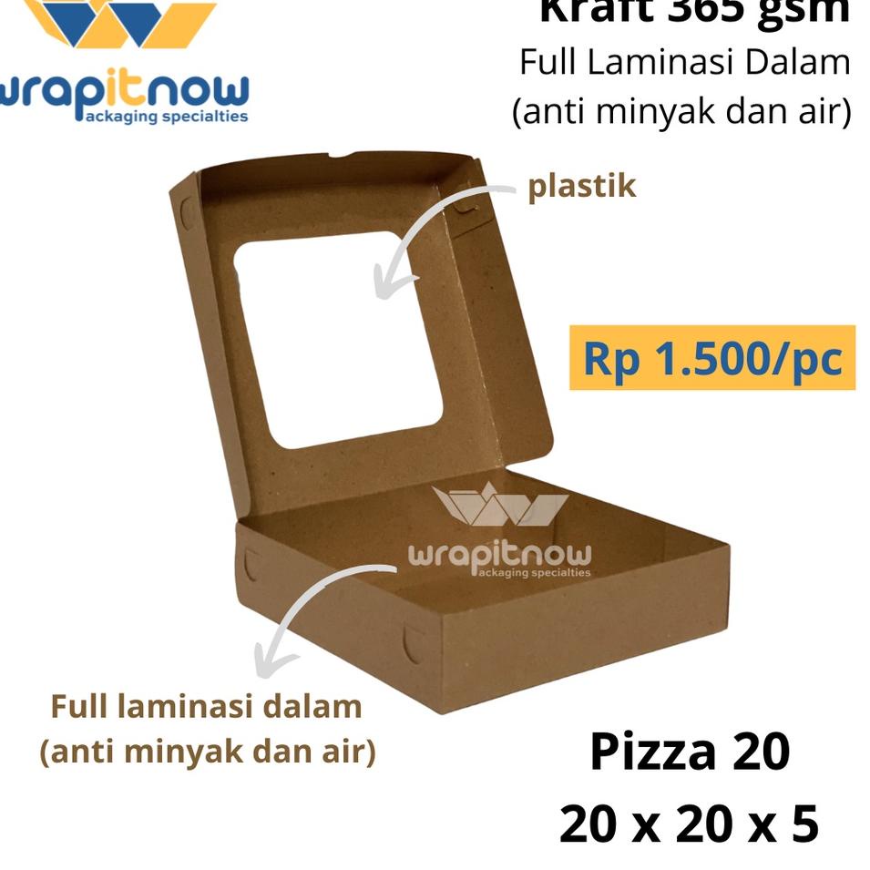 

[PRODUK 6RNJV] (isi 50 pcs) Dus Kraft 20x20x5 Laminasi// dus pizza/ dus roti sobek/ box kraft/ dus kurma/ pabrik dus GG9