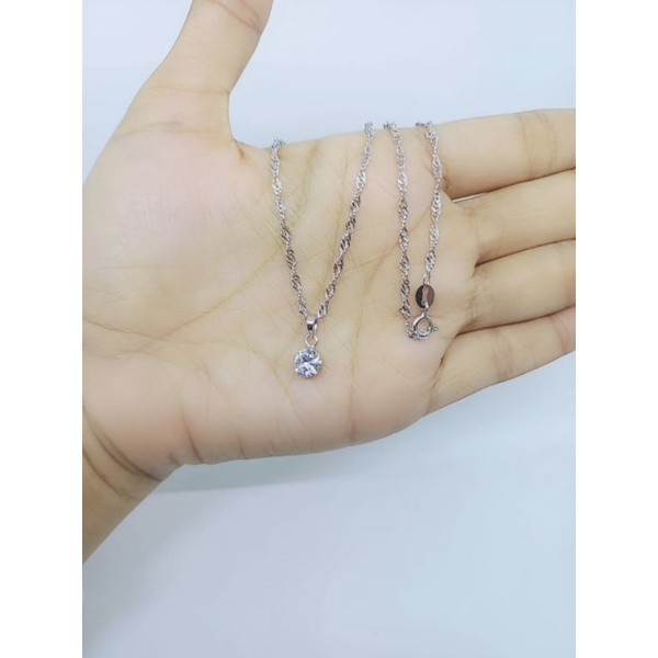 kalung borsalino + liontin solitaire mp/ kalung perak asli silver 925 lapis emas / kalung fashion