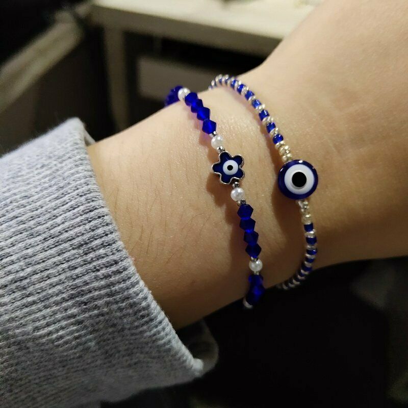 Gelang Rantai Manik Evil Eye Warna Biru Untuk Wanita