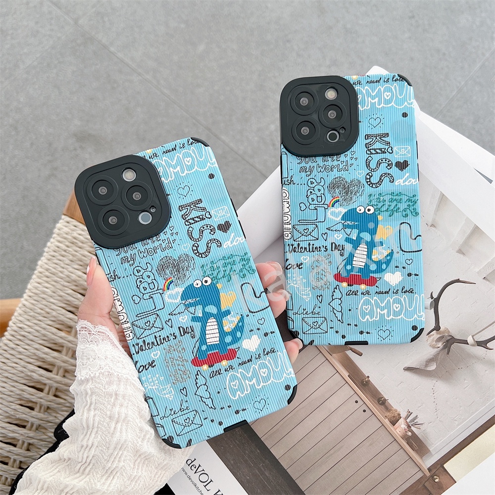 Case Motif Kartun Hewan Warna Biru Untuk iPhone 12 Pro Max 13pro 11pro 7plus 8 Xr X