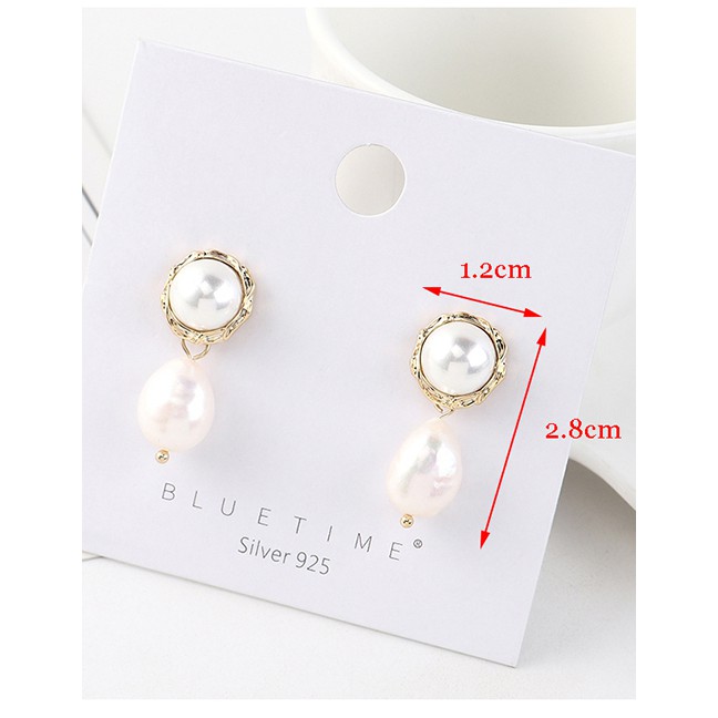 LRC Anting Tusuk Fashion Golden Real Gold-plated Pearl S925 Silver Pin Earrings Y63059