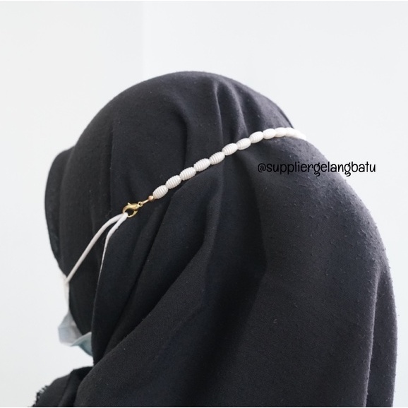 Set STRAP MASK dan GELANG Mutiara Sintetis OVAL KEPOMPONG WHITEPEARL