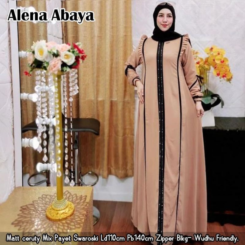 Cod Alena Abaya/gamis ceruty/gamis polos/gamis premium /gamis ibu muda/gamis lebaran/gamis resleting
