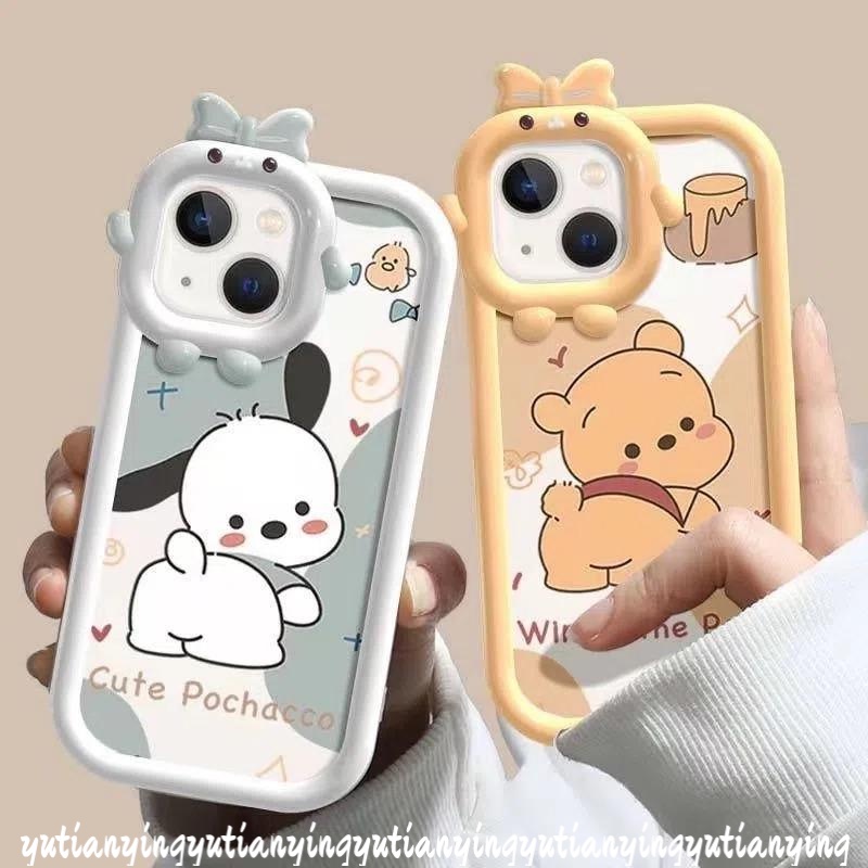 Oppo A17 A95 A96 A54 A76 A74 A16 A53 A15 A12 A57 A55 A16K A5s A16E A7 A3s A52 A17K A31 A5 A9 A16s A92 A94 A36 A33 Reno 75 5F Winnie the Pooh Lucu Pochacco Bow Little Monster Case Tempat Kotak Makan