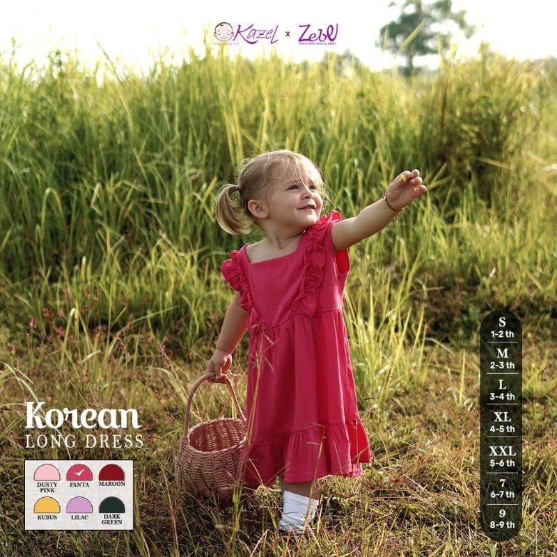 Kazel x Zebe Korean Long Dress - Baju Terusan Anak Perempuan  (KZL-KLD) WARNA RANDOM