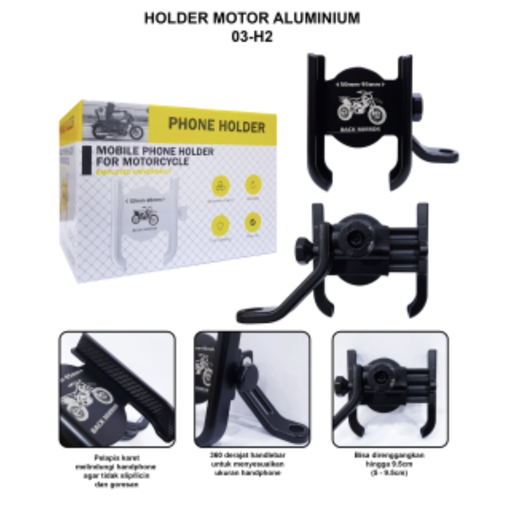 HOLDER HANDPHONE UNTUK DI SPION MOTOR BAHAN ALUMINUM