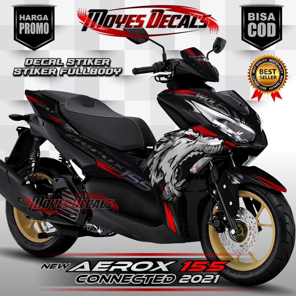 Stiker Decal motor AEROX 155 Decal AEROX Motif Wolff Warna Merah