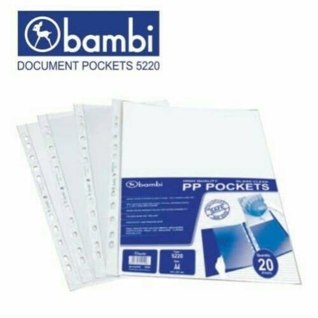 Sheet Protector ukuran A4 Bambi PP Pocket Binder Plastik bening transparan cover pelindung dokumen