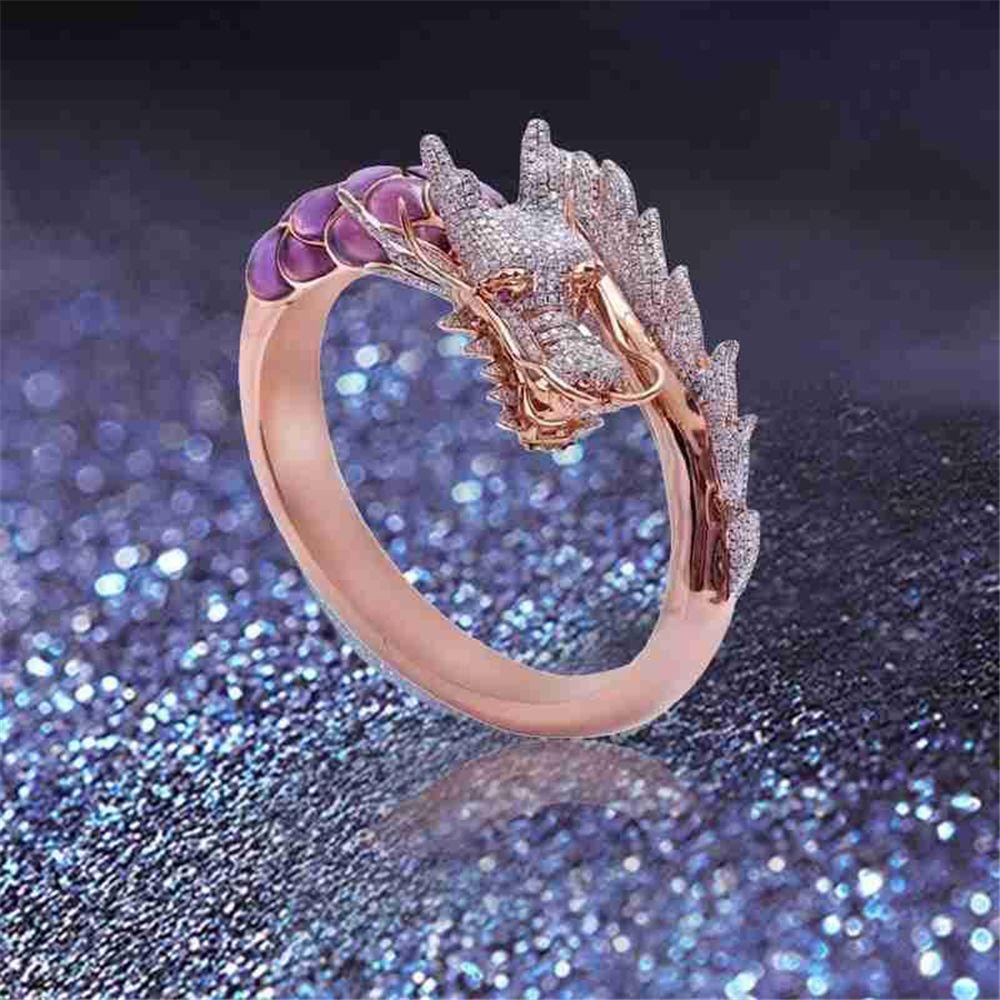 Solighter Cincin Naga Perhiasan Hewan Pernikahan Boho Kristal Zircon