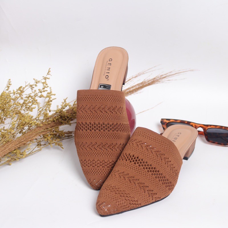 Ovivi Sandal wanita rajut Hak tahu 3 Cm Genio