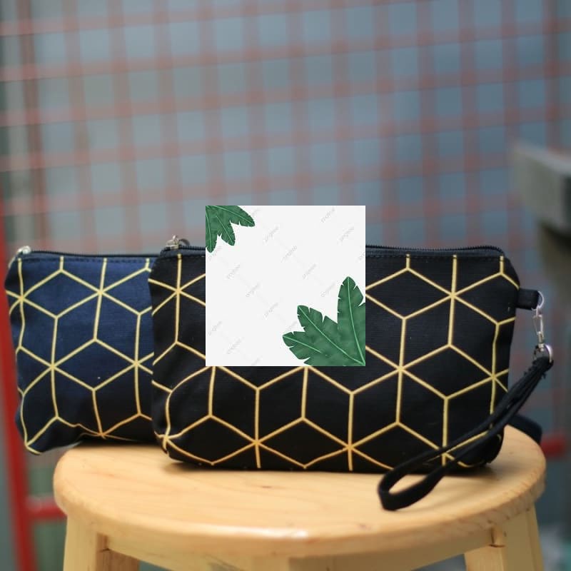 Murah Dompet Pouch Wanita Kanvas CUBE - Hitam Elegan