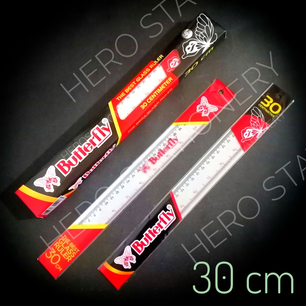 

Penggaris butterfly glass ruler bening / warna 30 cm . 12 unit