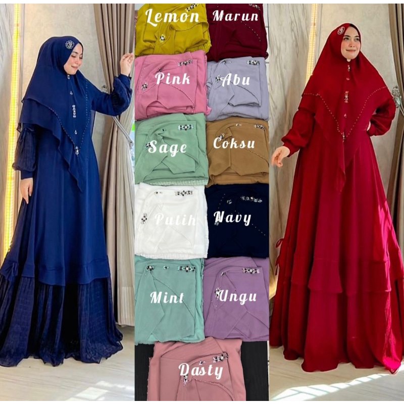 Zifa Fashion || Makia Dress Set Syar'i || Gamis Free Khimar Syar'i || Fashion Wanita Muslimah Terbar