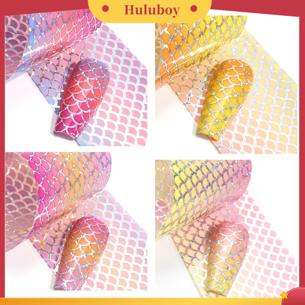 Huluboy Huluboy♡ 10 Pcs / Set Stiker Kuku Transfer Foil Desain Sisik Ikan Mermaid Warna-Warni Gradasi Untuk Manicure