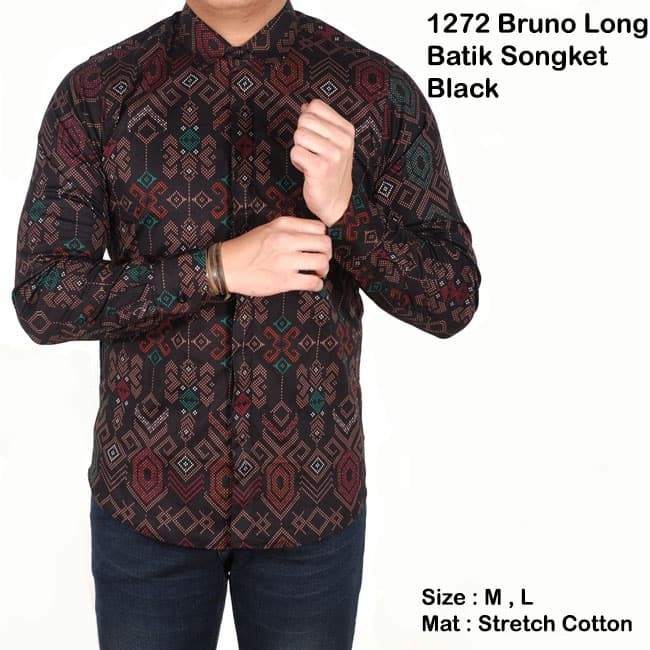 Kemeja Batik Songket Pria Lengan Panjang Purple Magenta Best Quality