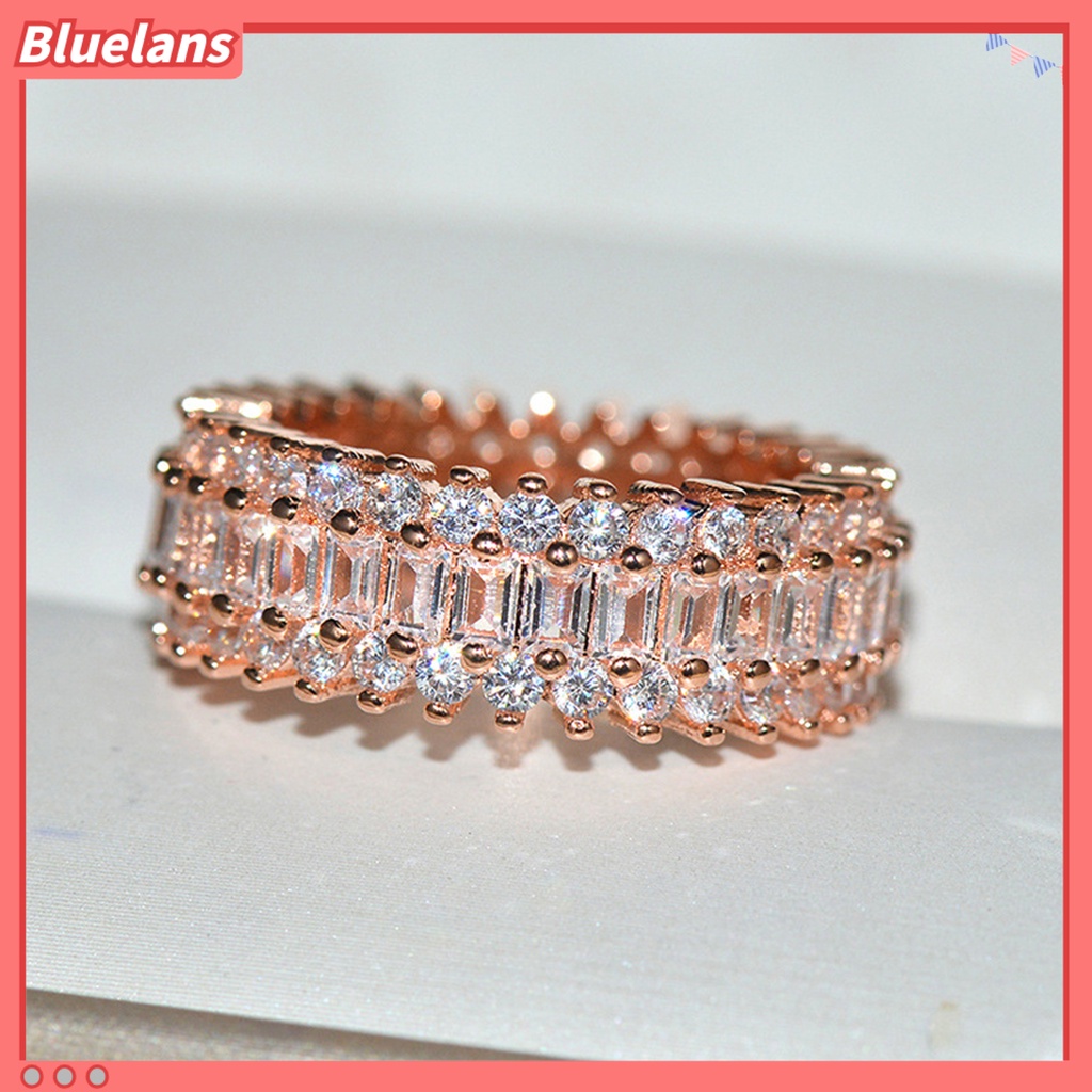 Bluelans Cincin Model Lebar Bahan Cubic Zirconia Untuk Wanita