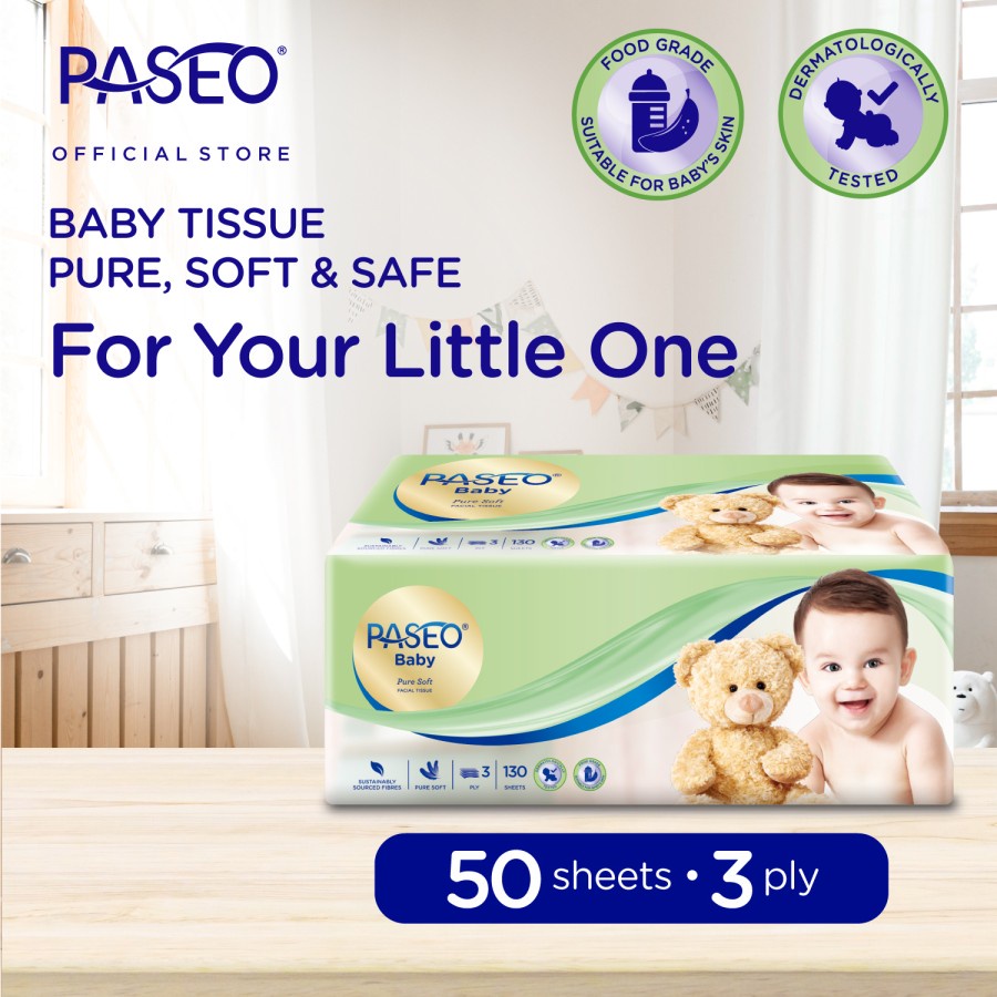 Paseo Baby Tissue Bayi Soft Pack 130 Sheets &amp; Travel Pack 50 Sheets