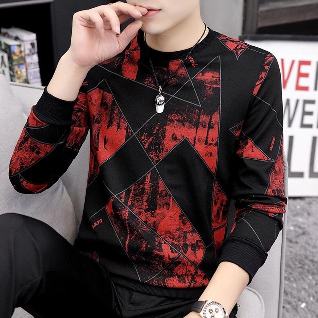 Atasan Kaos Cowok Figo Lengan Panjang Baju Pria Fashion Motif Premium