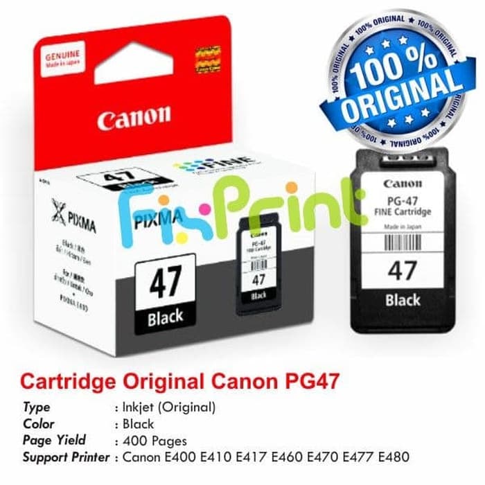 Catridge Tinta Canon PG47 PG 47 Printer E400 E410 470 E480 E4270 E3170 FPTS754