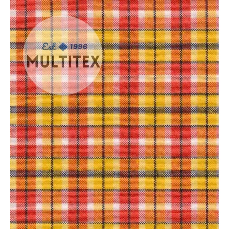 [GULUNGAN] bahan kain kotak kuning orange oren tc katun cotton yandet yarndyed cerah kemeja seragam 
