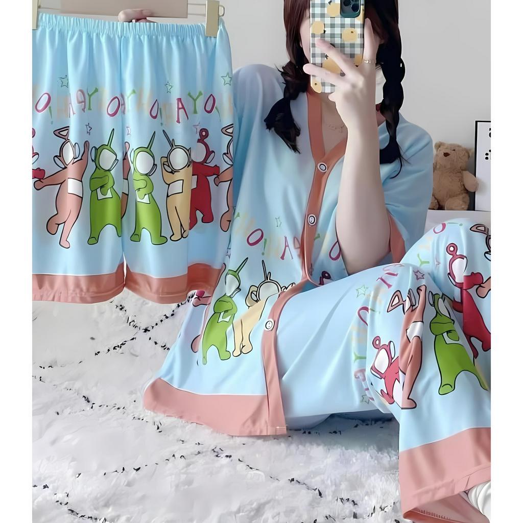 Pamelo Piyama 3in1 Baru Stelan Piyama Import Baju Tidur Import Pakaian wanita Korea Style