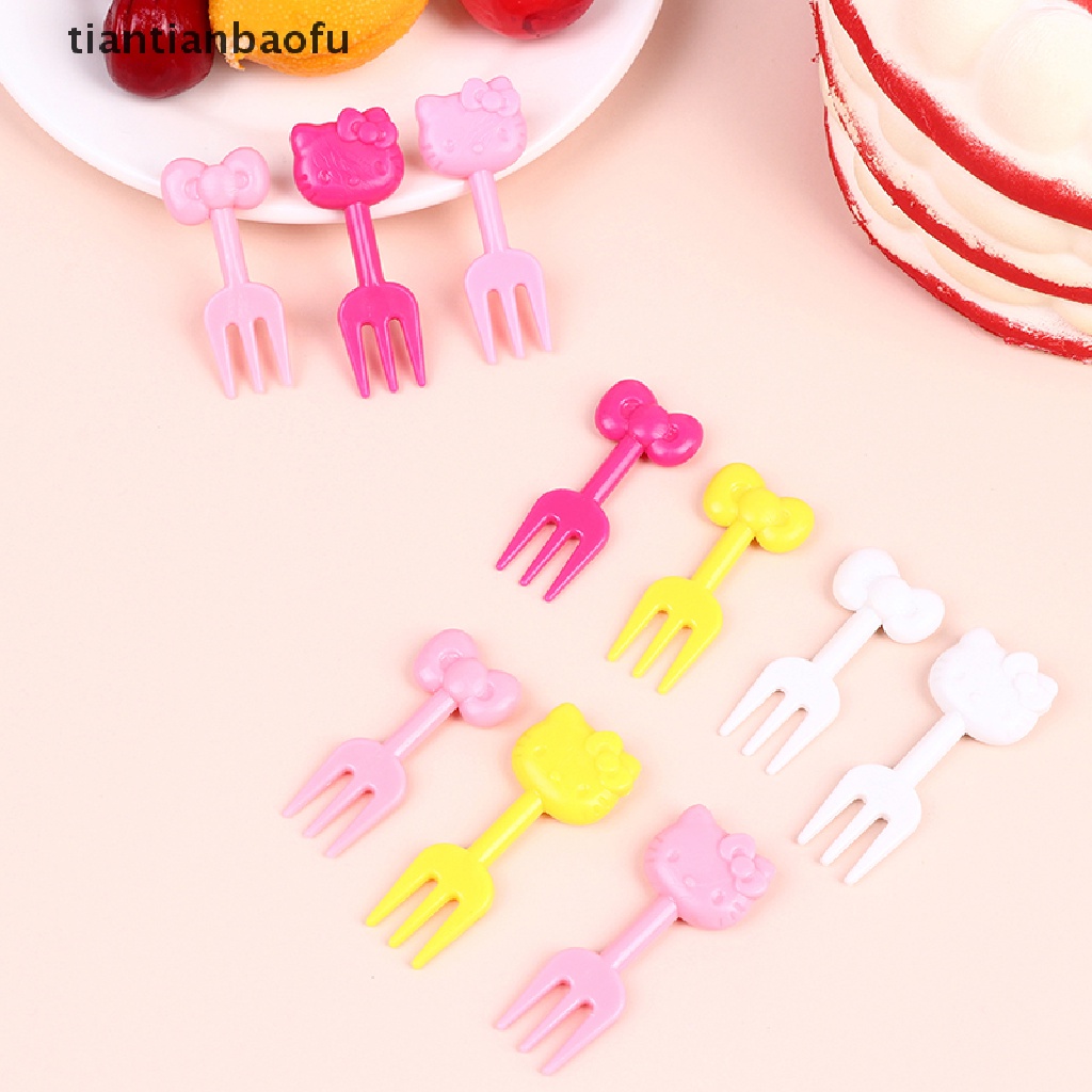 10 Pcs Garpu Buah / Kue / Dessert / Bento Mini Motif Kartun Hewan Untuk Anak