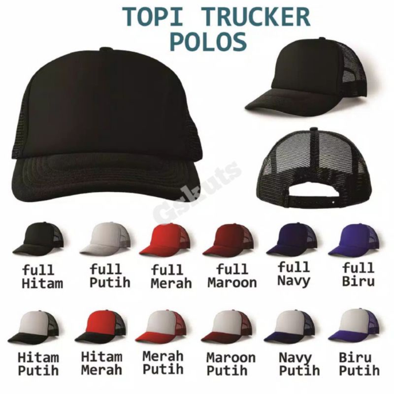 topi jaring trucker tekuk polos/custom bisa satuan grosir lebih murah banyak warna